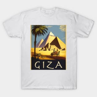 Giza Pyramids Vintage Travel Art Poster T-Shirt